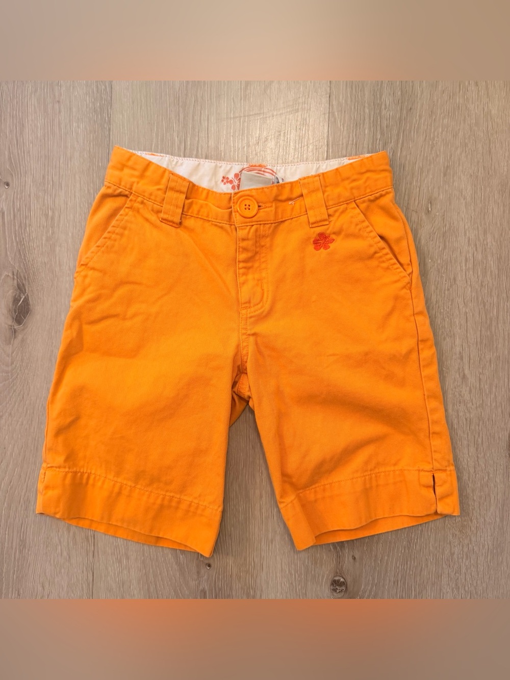 Vintage 2005 Old Navy Girls Orange Hibiscus Bermuda Shorts - Size 8 (Y2K)